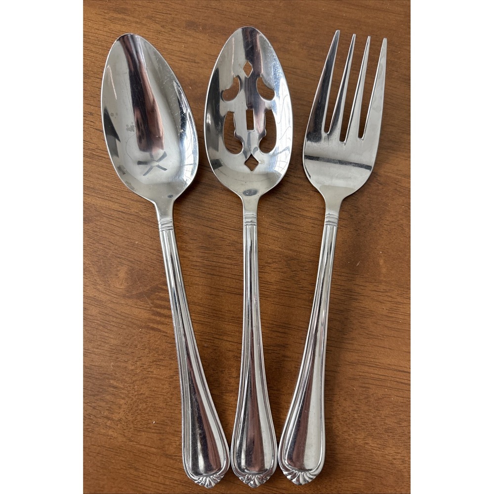 International Nouveau 3 Piece Serving Set Stainless Steel Spoons Fork 9in
